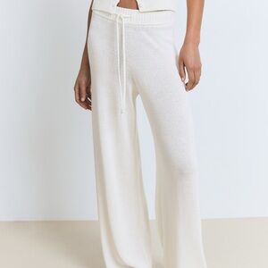 Mango Elegant Cream Knit Wide-Leg Pants